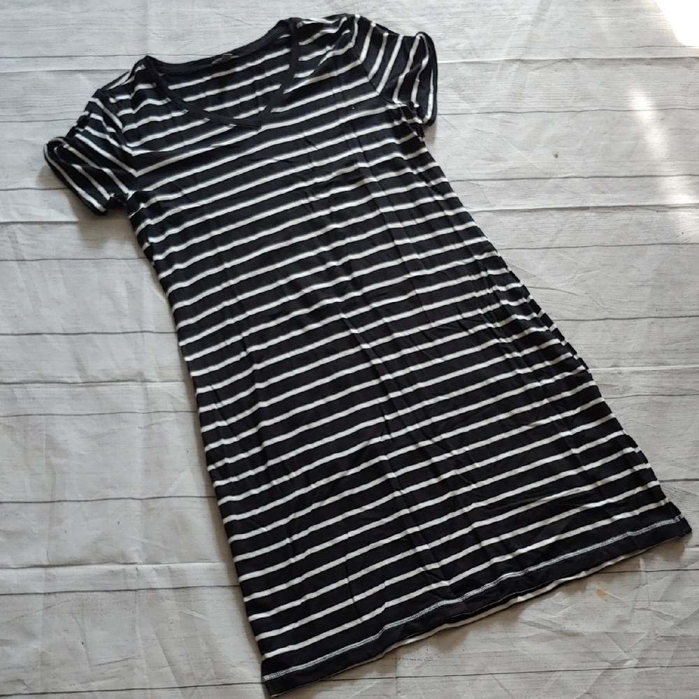Talbots Black and White Striped T-shirt Dress